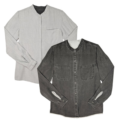 SPLICE clothing Dubai Reversible Snap-Up Shirt white + distressed gray