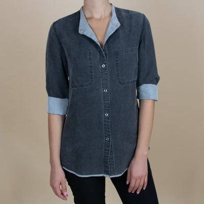 SPLICE clothing Dubai Reversible Snap-Up Shirt distressed gray