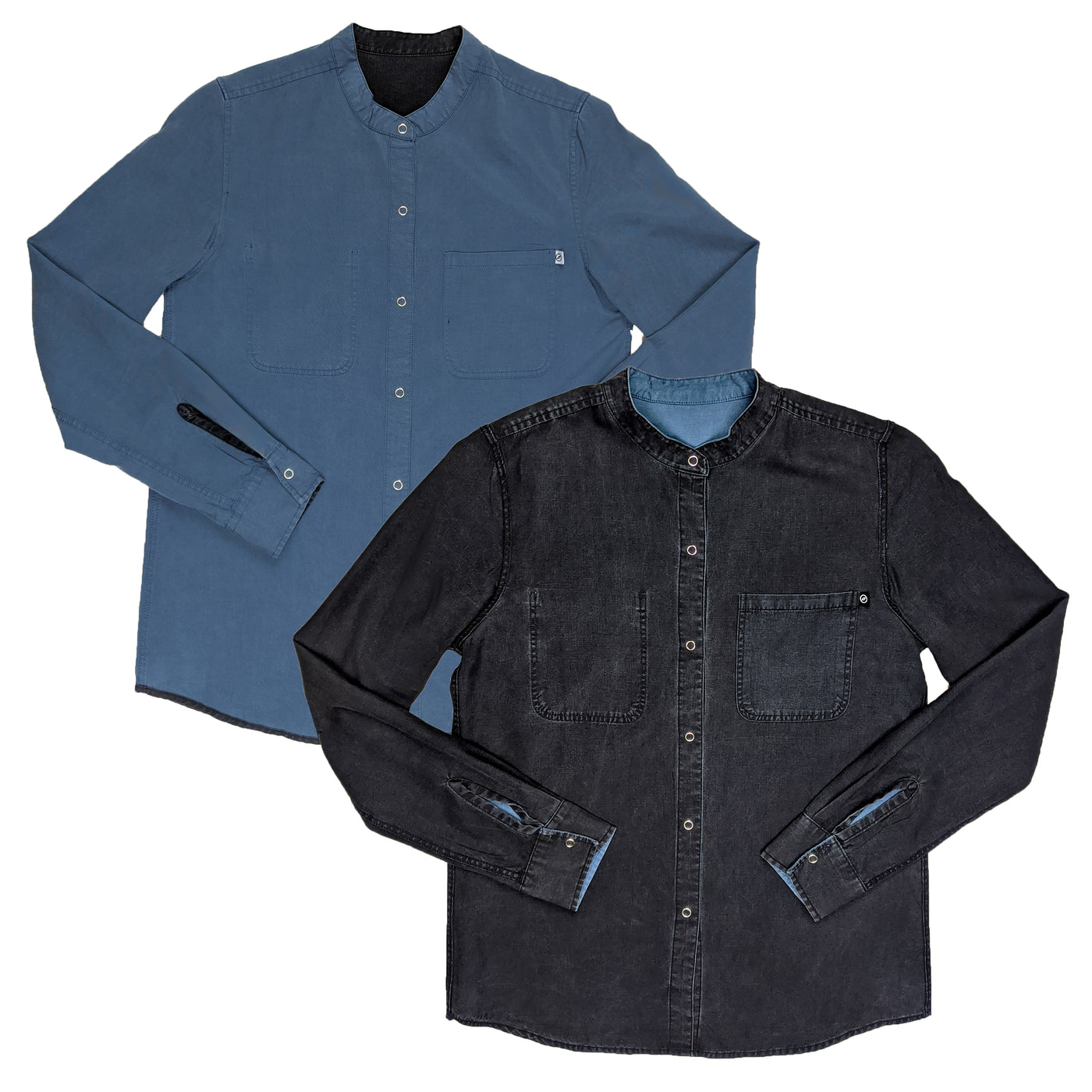 SPLICE clothing Dubai Reversible Snap-Up Shirt black + azure blue