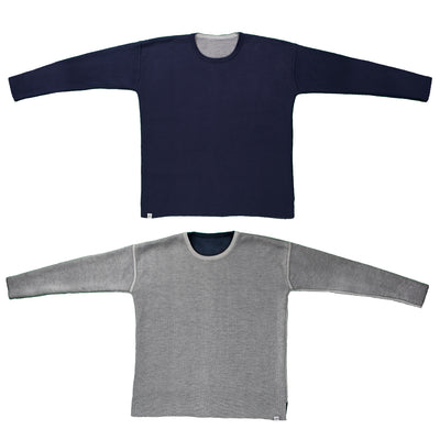 SPLICE clothing The Bay Reversible Sweater silver springs + blue ridge navy